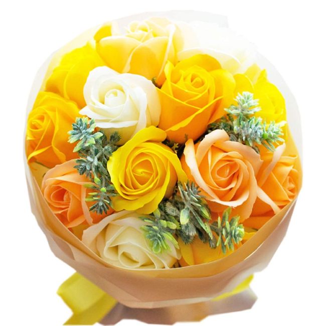 Soap Flower Rose Bouquet with Gift Bag FPP-809 (Yellow)