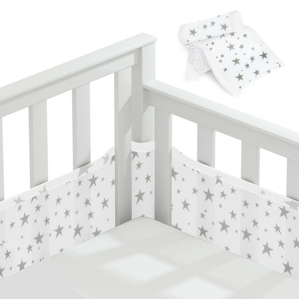 Vicloon Cot Bumper, 2Pcs Breathable Mesh Cot Liner, Crib Rail Cover Baby Crib Bumper, Baby Boys Girls Nursery Breathable Crib Bed Liner Bumper (Star）