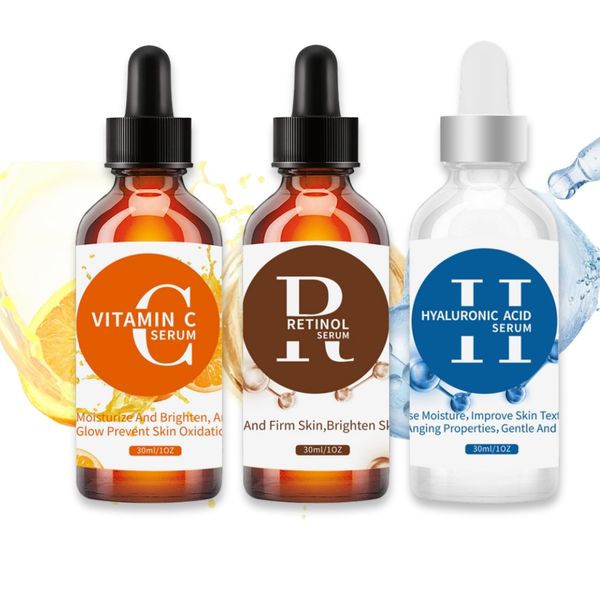 Face Serum Set, Anti Wrinkle Serum With Vitamin-C Retinol And Hyaluronic-Acid, Hydrating Serum To Reduce Fine Lines & Wrinkles And Boost Skin Collagen, Dark Spot Remover Vitamin C Serum, 3 X 30ml