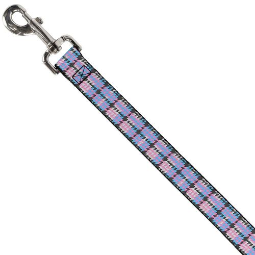 Buckle-Down Pet Leash - Mini Houndstooth Gray/Baby Blue/Pink - 4 Feet Long - 1" Wide