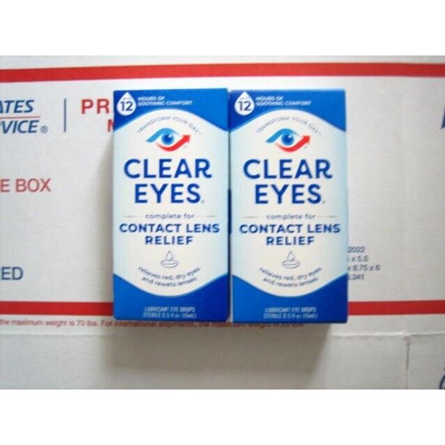 2 Pack Clear Eyes Contact Lens Relief 0.5 Oz Each exp. 10/2024 New