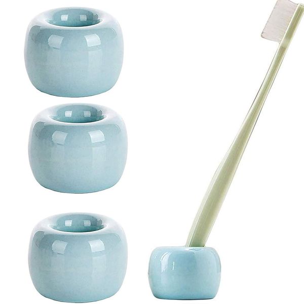 3 Blue Ceramic Toothbrush Stand Mini Bathroom Storage Organizer Handmade Toothbrush Holder Stand for Bathroom Basin Storage Disinfecting Water Absorption Quick Drying Mildew Resistant Dust Mite