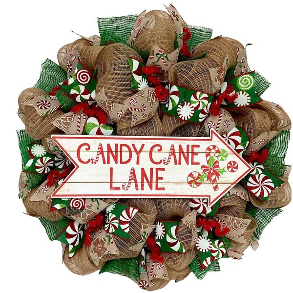 Christmas Wreath Candy Land Lane Handmade Deco Mesh