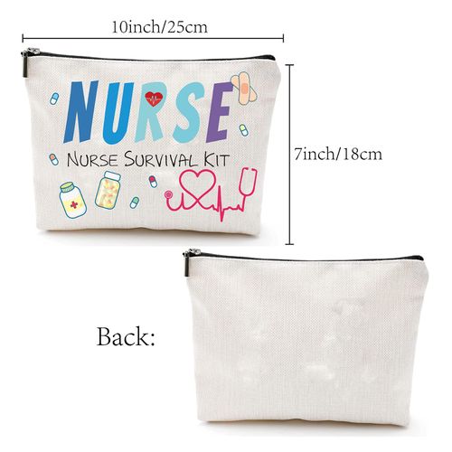 CREATCABIN Nurse Survival Kit Bag, Cosmetic Multi-Purpose Make-Up, Canvas Pen Case, Toiletries, Funny Travel Bag with Zip, School Supplies for Nursing Students, 25 x 18 cm
