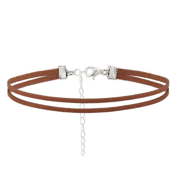 Olbye Layering Leather Necklace Brown Faux Leather Choker Necklace Personal Everyday Necklace Jewelry for Women and Girls (Brown)