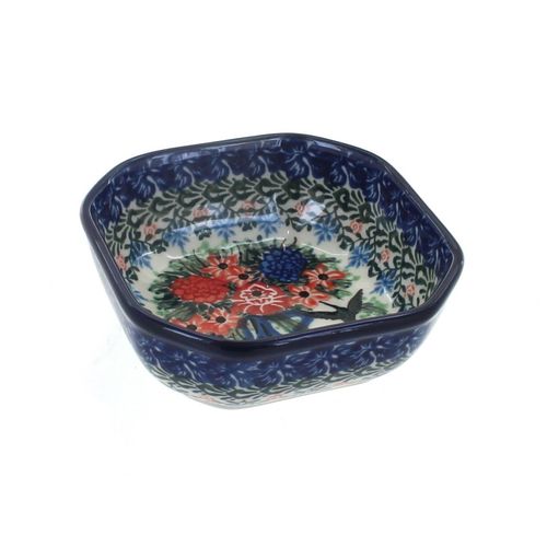 Blue Rose Polish Pottery Blush Bouquet Small Square Dish
