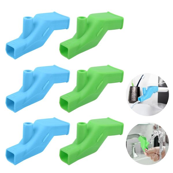 6pcs Silicone Faucet Extender, Faucet Connector Kitchen Water Tap Extension,Tooth Brushing Gargle Hand Washing Extender Bathroom Kitchen Sink Faucet Silicone Extender Accessories(3 Blue+3 Green)