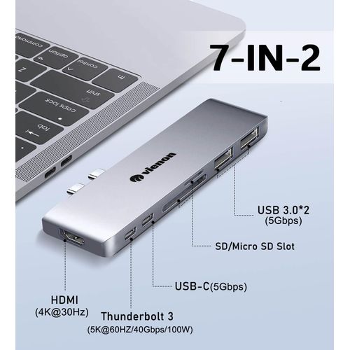VIENON USB C Hub Adapter for MacBook, 7 in 2 Docking Station with 4K HDMI, 40Gbps Thunderbolt 3, 5Gbps USB-A &C Data Ports, SD/TF Card Reader Compatible for MacBook Pro Air M3/M2/M1 (2018-2024)