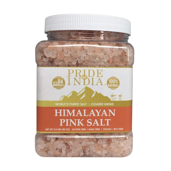 Pride Of India - Himalayan Rock Salt - 84+ Natural Mineral Enriched (Pure Himalayan Pink Salt, Coarse Grind 2.2 Pound Jar)