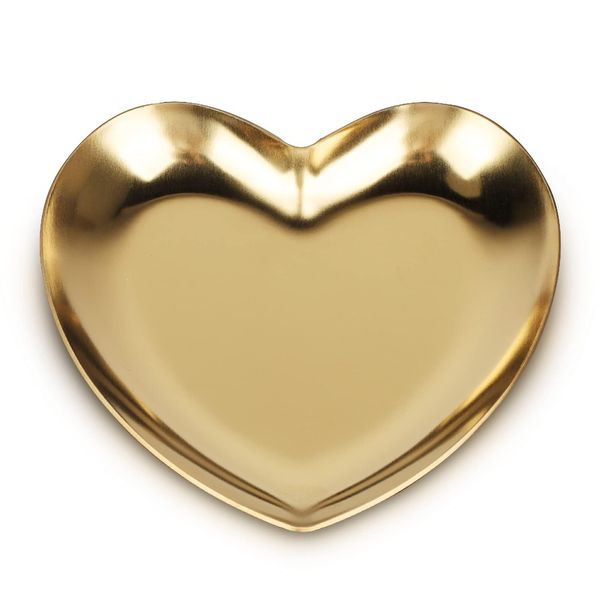 Small Trinket Tray,Gold Heart Shaped Jewellery Dish Plate,Jewelry Display Organizer Tray Stainless Steel Decorative Tray Earrings Rings Bracelet Organizer Tray, 3.4x3.5inch