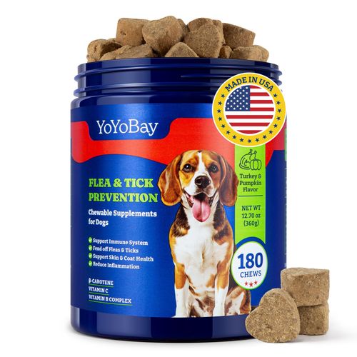 YoYoBay Flea and Tick Prevention for Dogs Chewable - 180 Soft Chews, Turkey & Pumpkin Flavor - Dog Flea and Tick Treatment Chewable, Natural Defense - Dog Immune Support Supplement