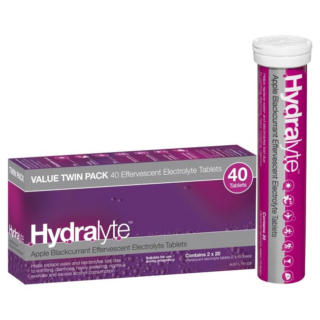 Hydralyte Effervescent Electrolyte Apple Blackcurrant Flavoured 40 Tablets