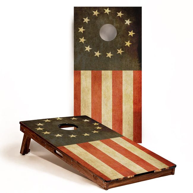 GRAPHIX EXPRESS - C290 Betsy Ross Distressed American Flag - Patriotic Cornhole Board Wrap - Laminated Weatherproof Vinyl Decal - Easy Bubble-Free Application - Stickers Dimensions: 2' x 4' - Set of 2