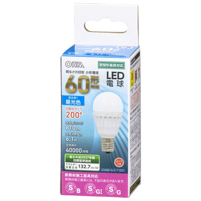 Ohm Electric LDA6D-G-E17 IS51 06-4479 OHM LED Bulb, Small E17 60 Shape Equivalent, Daylight