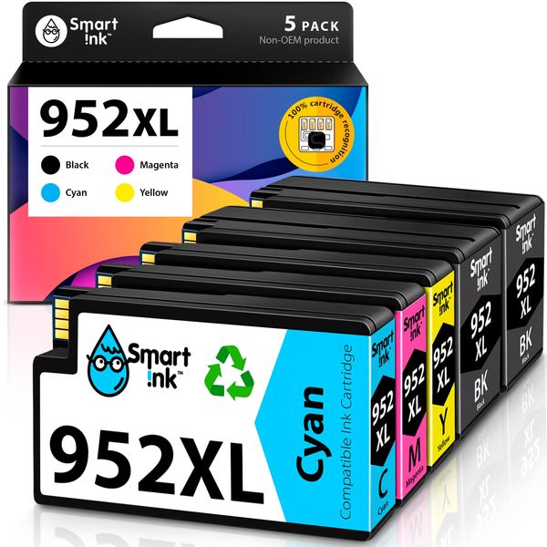 Smart Ink Compatible Ink Cartridge Replacement for HP 952XL 952 XL (5 Combo Pack) to use with OfficeJet Pro 8710 8720 8740 8715 8210 7740 7720 8700 8730 8725 (2 Black, Cyan, Magenta, Yellow)