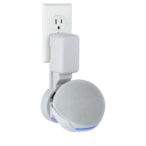 NoveraPrime] Wall Mount Holder for Dot 4th & 5th Gen & Hopestar H52, Outlet Hanger Stand with Built-in Cable Management, No Screws Drilling, Space-Saving Speaker Mount for Any Indoor Spaces - White