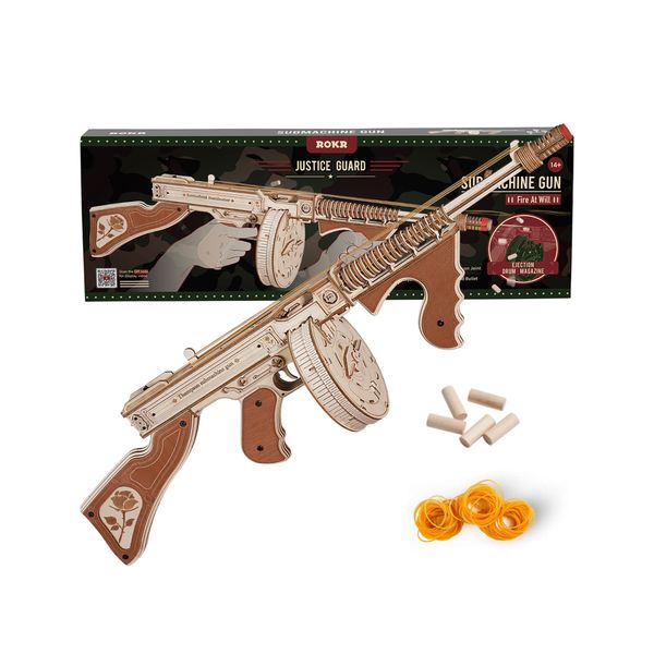 ROKR 3D Wooden Puzzles for Adults-Rubber Band Toy Tommy Gun-Model Kits to Build for Adults-Wood Puzzles Adult-Hobbies for Men-Gift Idea for Christmas