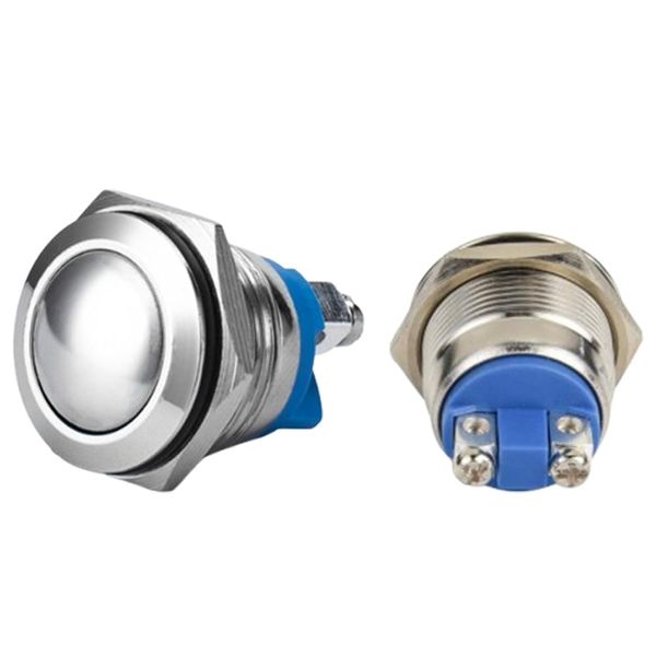 10Pcs Push Button Switch- Metal Waterproof and Rustproof Toggle Switch Self-Resetting Threaded Foot One, Normally Open Silver Contacts 16MM Reset(Round)