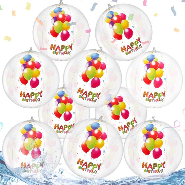 Silipull 10 Pack Birthday Beach Ball for Pool Birthday Party Decorations 9" Clear Inflatable Pool Balls Pool Birthday Party Favors Swimming Pool Balls for Adults Outdoor Fun Water Games Gifts