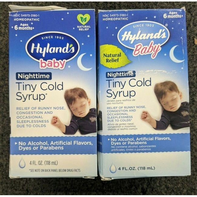 2Pk Hyland's Baby Nighttime Tiny Cold Syrup Homeopathic Box Damage R4P3 8014