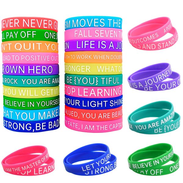 Colorful Silicone Wristbands, 20 Pcs Motivational Rubber Bracelets, Silicone Inspirational Bracelet, Quote Bracelets Bands, Stretch Unisex Wristbands for Students Adults Birthday Party (colorful)