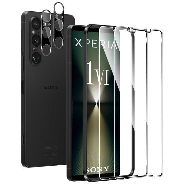 [Set of 4] For Sony Xperia 1 VI Glass Film (2 Sheets) + Camera Film (2 Sheets) AUDASO Sony Xperia 1 VI Tempered Glass Screen Protector [Guide Frame] 9H Hardness, Shockproof, Scratch Resistant, Asahi