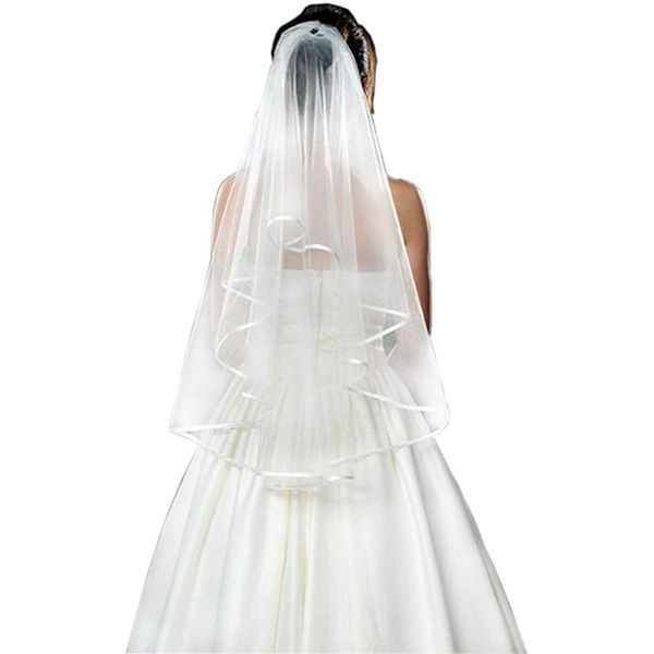 CICILIAYA Bridal Veil Wedding Vails Women's Simple White Ivory Tulle Short Veils Ribbon Edge for Brides Shower Bachelorette Hen Party Costume Dress Up Gift Prom Girls First Communion (Light Ivory)