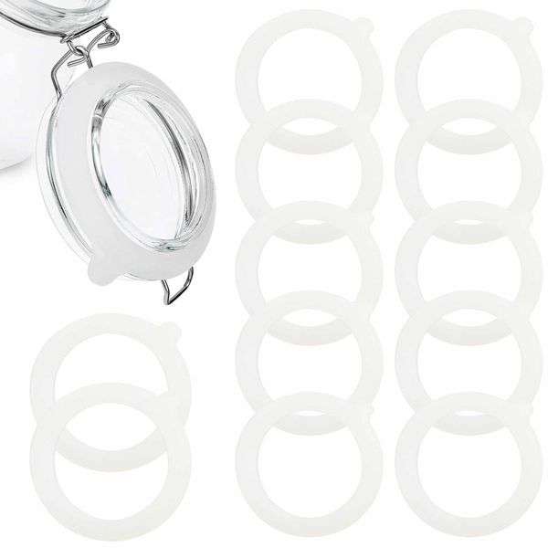 12 PCS Replacement Silicone Seals for Jars Airtight Silicone Sealing Gaskets Rings, Leakproof Replacement Rubber Seals for Glass Clip Top Jars Storage Jars, Jar Lids (White)