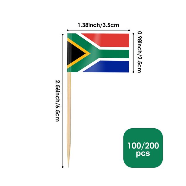 AhfuLife 100/200pcs South African Toothpick Flags, South African Cocktail Stick Flag for National Day Sandwich Food Cupcake Toppers Tableware World Cup Party Supplies Pub Royal Event Decor (100 Pcs)