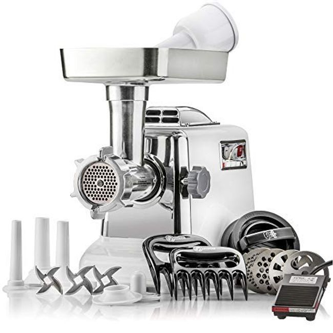 STX Megaforce 3000 Powerful Air Cooled 6-In-1 Heavy Duty Electric Meat Grinder with Foot Pedal • Sausage Stuffer • Kubbe Maker • Burger/Slider Maker • 2 Meat Claws • 3 S/S Blades • 4 Grinding Plates