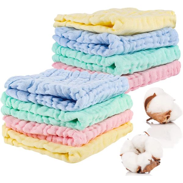 8 Pack Muslin Cloths for Baby, 12x12 Inch Muslin Squares Soft Burp Cloths 6 Layers Cotton Newborn Hand Washcloths Baby Wash Cloths Reusable Baby Towels