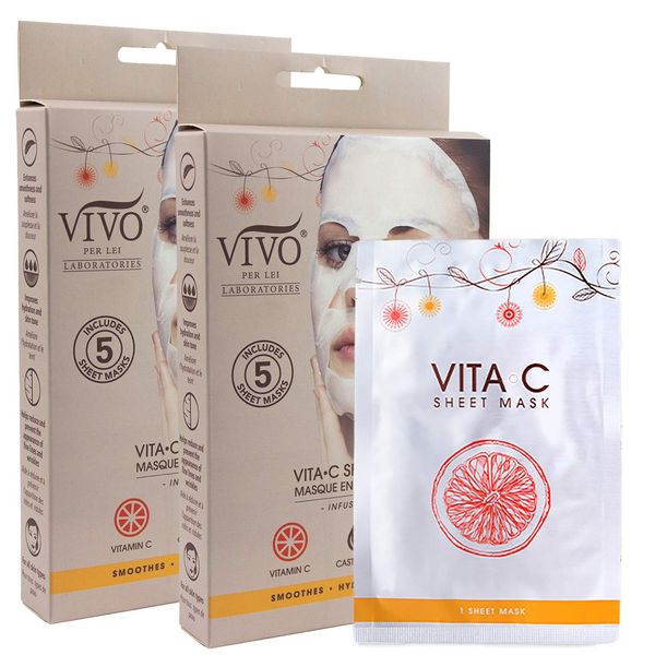 Vitamin C Sheet Mask - Vitamin C Sheet Mask for Anti Aging - Mask with Collagen - Vitamin C Mask For Healthy Skin from Vivo Per Lei (2 Pack)