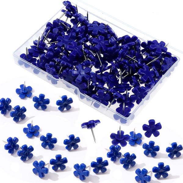 YOUOWO Push Tacks Fashionable Push Pins Plum Shape Push Pins Blue 150 Pieces Set Map Pin Board Maps Bulletin Board Photo Calendar Craft Architectural Model Decoration Fixing Case with Storage Case