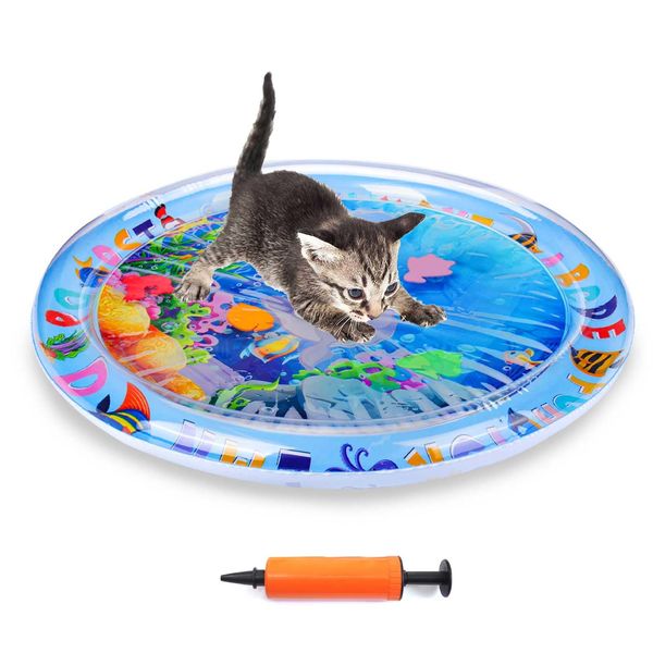 Palksky Cat Water Mat for Cats, Upgraded-Thicken Unbreakable Cat Splash Play Mat, Cat Water Play Mat for Indoor Cats, Interactive Cat Toys for Self Play