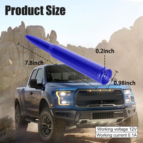Universal Car Bullet Antenna - Durable Vehicle Mast Replacement Compatible with Chevrolet, Ford, Jeep Wrangler & More Autos(Blue)