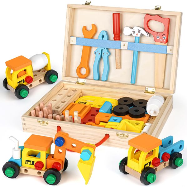 Montessori Carpenter Toy Building Toy Wooden Toy Educational Toy Tool Toy 3 4 5 6 7 8 Years Old Boys Girls Gift Popular Children's Toy with Birthday Gift Box