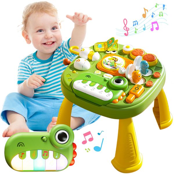 Baby & Toddler Toy Learning Table with Music & Activities, Toys for 1 Year Old Boy Girl Musical Toys 18 Months+, 3-in-1 Activity Table with Piano, Whack a Mole Game, Stocking Stuffers