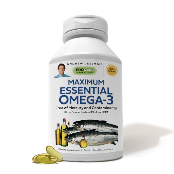 ANDREW LESSMAN Maximum Essential Omega-3 Unflavored, 30 Softgels - Ultra-Pure Omega-3 Fish Oil 1200 mg - High DHA, No Mercury Fish Oil Omega 3 Supplement - Small, Easy to Swallow Fish Oil Capsules