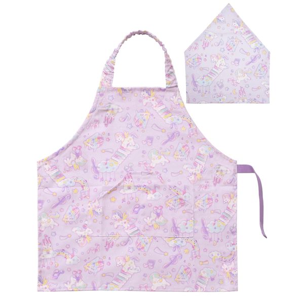 nicomako Children's Apron, Triangle Width 2 Piece Set, Made in Japan, Boys and Girls, S (39.4 - 47.2 inches (100 - 120 cm), M 47.2 - 55.1 inches (120 - 140 cm), Unicorn, Star, Working Car, Rubber