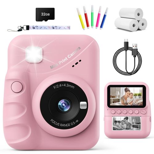 TIATUA Kids Camera Instant Print for Girls Ages 3-14, 3-inch HD Screen Camera for Kids with Printing Paper, 1080P Digital Toddler Camera Toys for 4 5 6 7 8 9 10 11 12 Years Old (Pink)