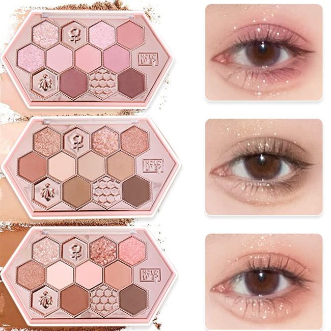 YAYAMIYA Eyeshadow, Cute, Honeycomb Makeup Palette, 12 Colors, Honeycomb Eyeshadow, Honey Sugar Tea Powder, Eyeshadow, INS Eyeshadow, Blush Dual Use, Waterproof, Sweat Resistant, High Color, Lasting Eyeshadow, 0.4 oz (10.8 g) (01 Honey Sugar Tea Powder)