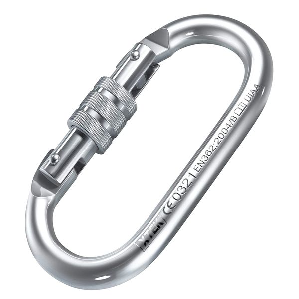 Climbing Carabiner – UIAA CE Rated 25kN/5620LB – Heavy Duty Twist Locking Carabiner Clip - Industrial Strength Large Steel Oval Carabiners - Rock Climbing Caribeener Clips for Rigging, Ropes