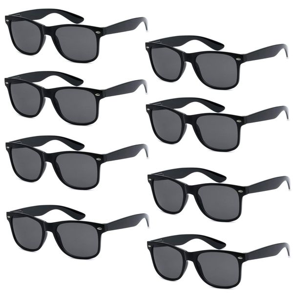 FSMILING Retro Pack Black Sunglasses Bulk Party Favors 80s Plastic Sunglasses For Women Men Adult, 8 pack
