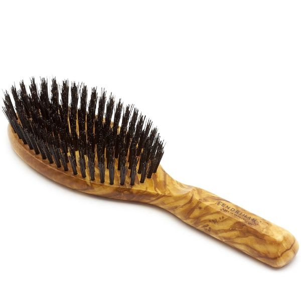 Fendrihan Men's Oval Hairbrush Pure Bristle with Real Olivewood Handle, Made in Germany