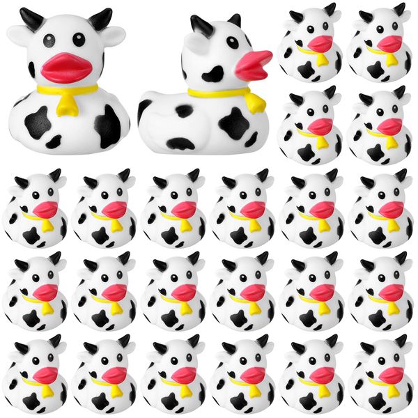 Relaxgiant 12 Pcs Cow Ducks Mini Cow Rubber Ducks Bulk Cow Print Duck for Birthday Party Favors Baby Shower Kids Boys Girls Bathtub Swimming Pool Pond Car Party Decorations (Cow)