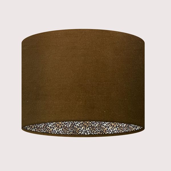 Mustard Yellow Velvet Leopard Print Drum Lampshade