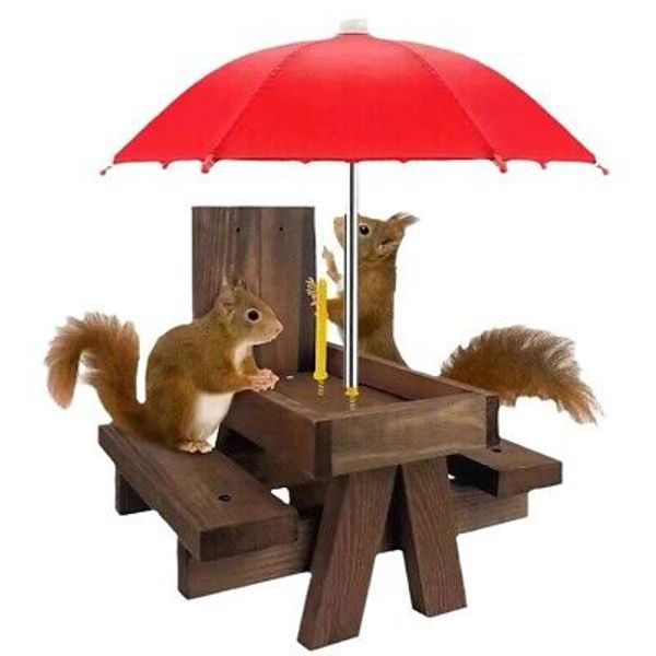 Wooden Squirrel Feeder Bird Pet Dining Table Bench Hanging Feeding Table 6649