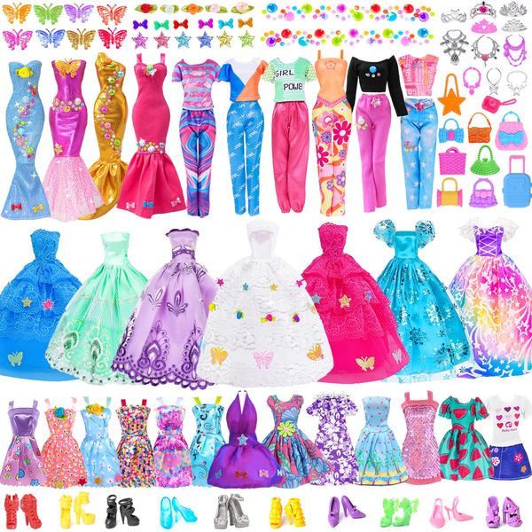 Fashion 75 Pack Doll Clothes and Accessories DIY Play Set Including Long Wedding Dress Outfits for 11.5 inch Girl Dolls (No Doll)