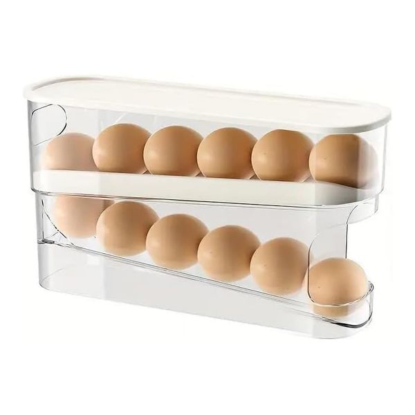Stackable Egg Dispenser With Lid - 2-Tier Fridge Holder for Kitchen Countertop, Holds 12 Eggs, Space-Saving Storage Organizer
