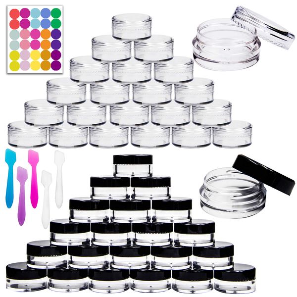 Youngever 140 Pcs Empty Plastic Cosmetic Samples Containers, Plastic Jars With Lids, 5 Mini Spatulas (3 Gram)